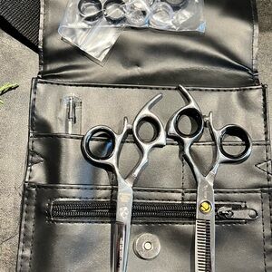 Premium Black and Silver Hair Cutting Scissors Set